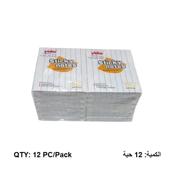 ورق ملاحظات، يادو، ورق لاصق للملاحظات مسطر، (75x 100 مم)، 100 ورقة/حبة، ابيض، 12 حبة/ علبة