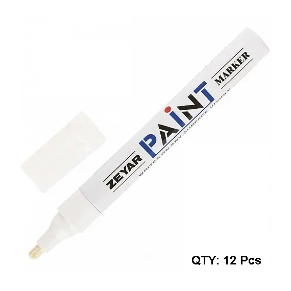 Paint Marker, ZEYAR, ZP1501,  Round Tip, 0.8-1.2 mm, White, 12 PC/Pack