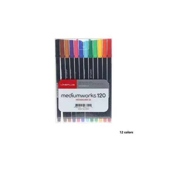 قلم، لاين بلس، Mediumworks 120، قلم تخطيط دقيق، 0.4-0.7 مم، ألوان متنوعة، 12 لونًا