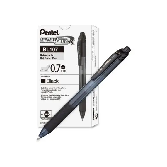 Pen, Pentel, BL107-AH, 0.7mm,Energel X, Retractable, Black, 12 Pcs/Pack