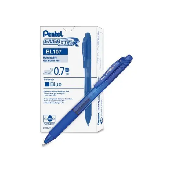 Pen, Pentel, BL107-CH, 0.7mm,Energel X,Retractable, Blue, 12 Pcs/Pack