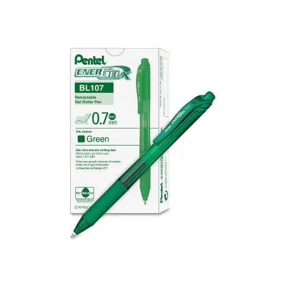 Pen, Pentel, BL107-DH, 0.7mm,Energel X,Retractable, Green, 12 Pcs/Pack