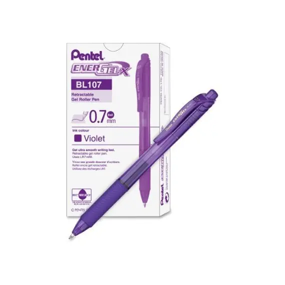 Pen, Pentel, BL107-VH, 0.7mm,Energel X, Retractable, Violet, 12 Pcs/Pack