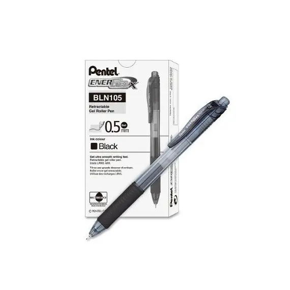 Pen, Pentel, BLN105-AH, 0.5mm, Energel X, Retracatable, Black, 12pcs/Pack