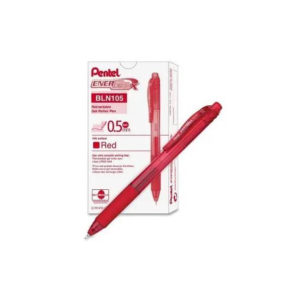 Pen, Pentel, BLN105-BH, 0.5mm, Energel X, Retracatable, Red, 12pcs/Pack