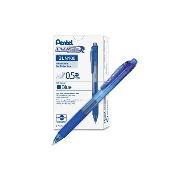 Pen, Pentel, BLN105-CH, 0.5mm, Energel X, Retracatable, Blue, 12pcs/Pack