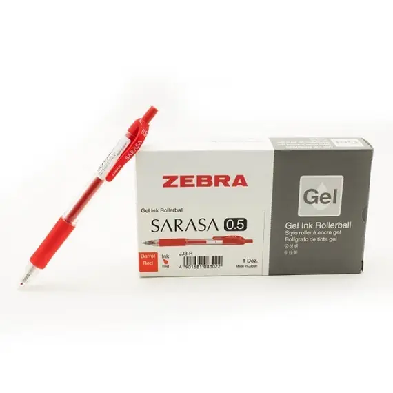 قلم، زيبرا، قلم حبر جل  (ساراسا كليب)، 0.5 مم، ضغاط، احمر، 12حبة/علبة