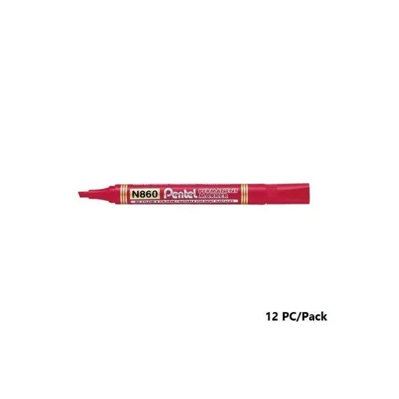 Pentel Maxiflo N860-B Permanent Marker, Red, Chisel Tip, Multi-Surface, 12 Pack