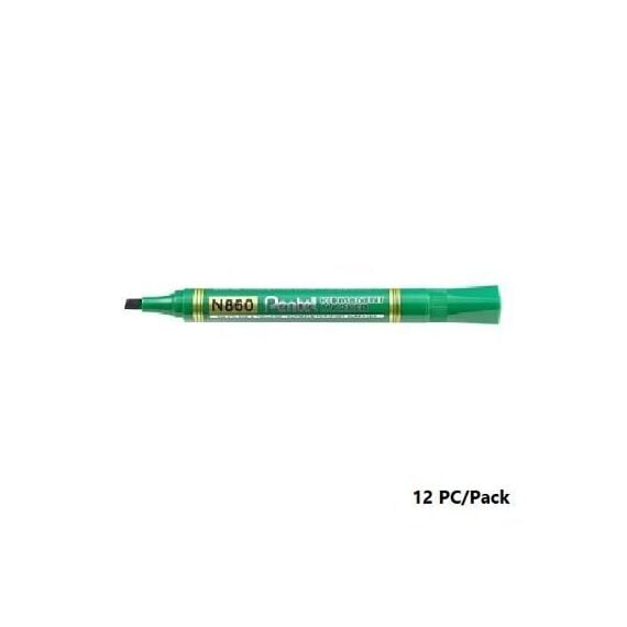 Pentel N860-D Maxiflo Permanent Marker, Chisel Nip, Green Ink, 12pcs/Pack
