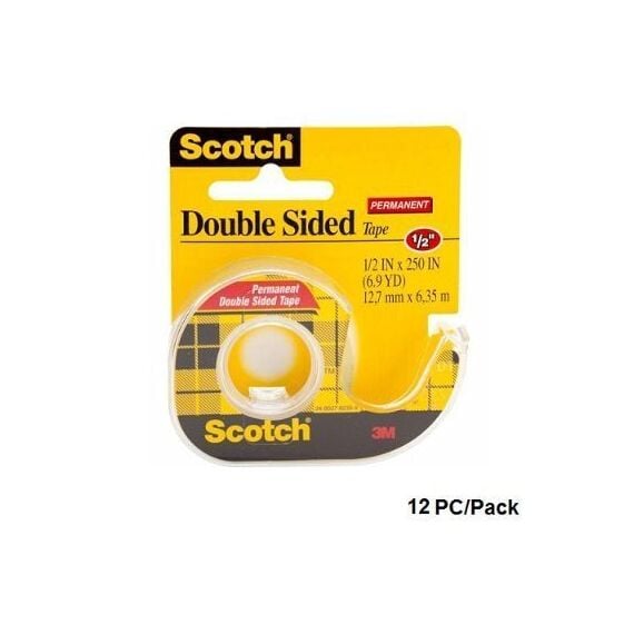شطرطون، سكوتش، 3 ام،لاصق من الوجهين، 0.5 بوصة (1.3 سم) ، 7 ياردة، شفاف ، 12 حبة /علبة