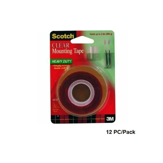 Tape, SCOTCH, 3M,Mounting Roll,Heavy Duty, 1.00 in ( 2.54 cm )X 60.00 in ( 152.40 cm ), Clear/Red, 12 PC/Pack