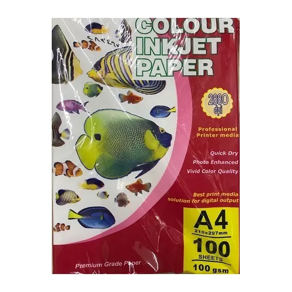 Colored Paper, Color Inkjet Paper, 100 gsm, A4 (100 sheets), Matte Paper, White