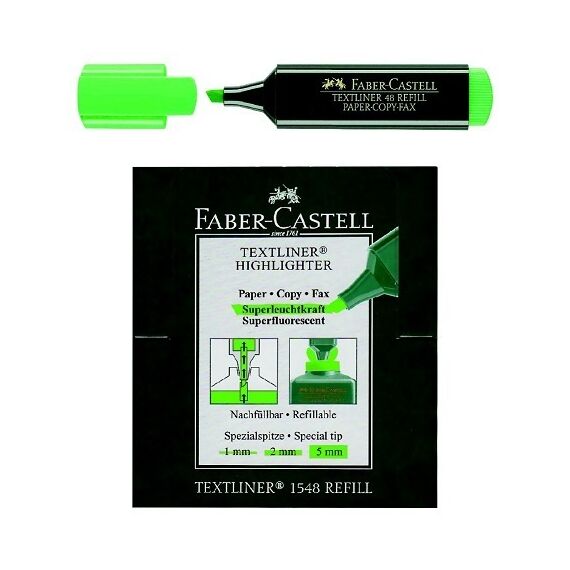 قلم تظهير، فابر كاستل، راس مشطوف 1-5 مل، اخضر, 10 أقلام/علبة