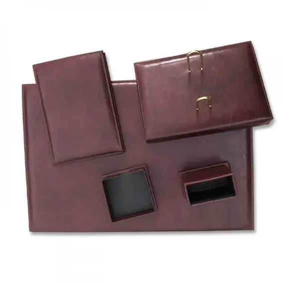 Desk Organizer, GULPAS, Desk Set Artificial Leather 902, 5 PCs, Leather, Burgundy