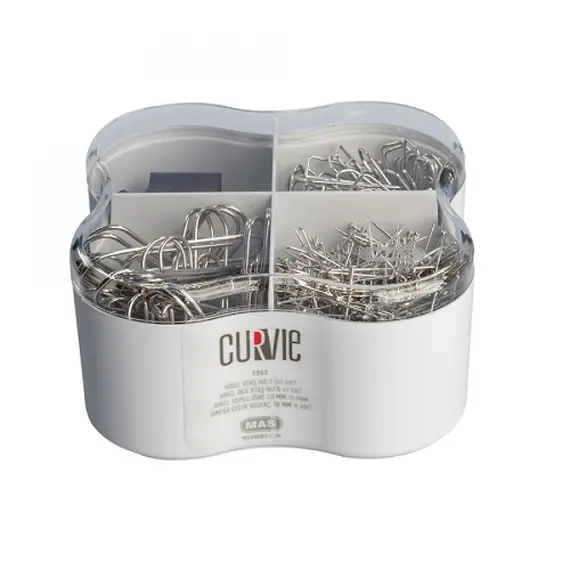 مشابك، ماس، طقم مشابك و دبابيس مكتبية حديد، 4 خانات ،فضي