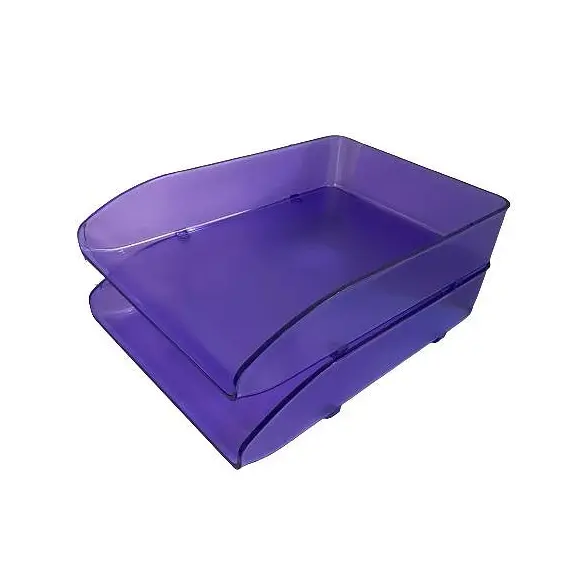 حاوية مستندات مكتبية طبقتين مترو بلاستيك بنفسجي شفاف