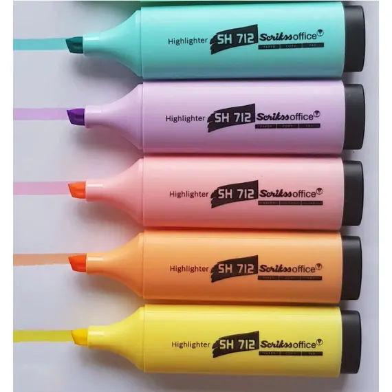 قلم تظليل، سكركس، راس مشطوف، الوان باستيل ،علبة 5 الوان