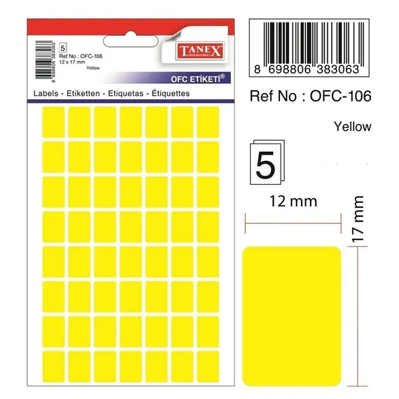 ملصقات، تانكس، 10 ورقة/ ظرف، استكير ملصقات للترميز 12*17 مم، اصفر فسفوري، 30 ظرف/علبة