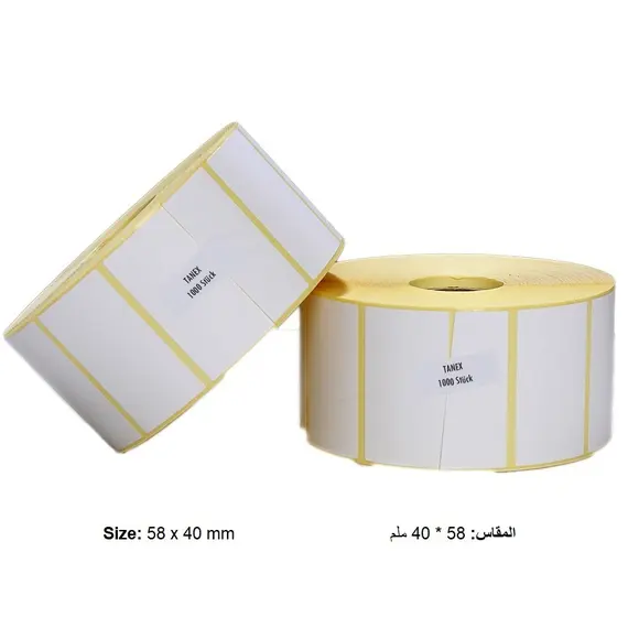 ملصقات، تانكس، رول باركود حراري ابيض  58×40 مم، رول/1000
