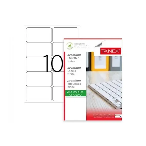 Labels, TANEX, Multi-purpose Labels, 10 Labels/Sheet, 105 x 57 mm, white