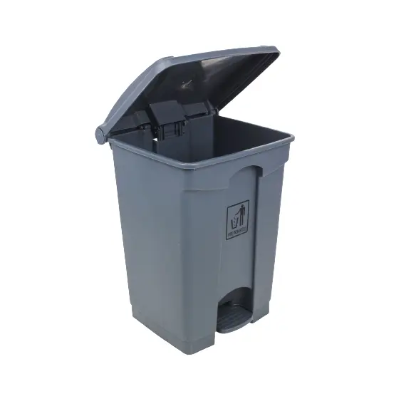 سلة نفايات بلاستيك مع دعاسة (سعة 45 لتر) رمادي