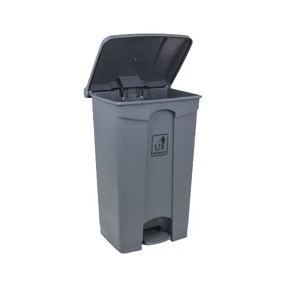 سلة نفايات بلاستيك مع دعاسة (سعة 87 لتر) رمادي