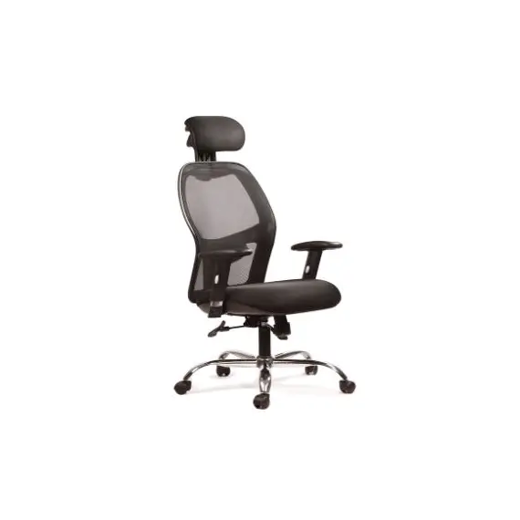 Chair, Mesh High Back & Fabric Chair with Headrest, Swivel, Black