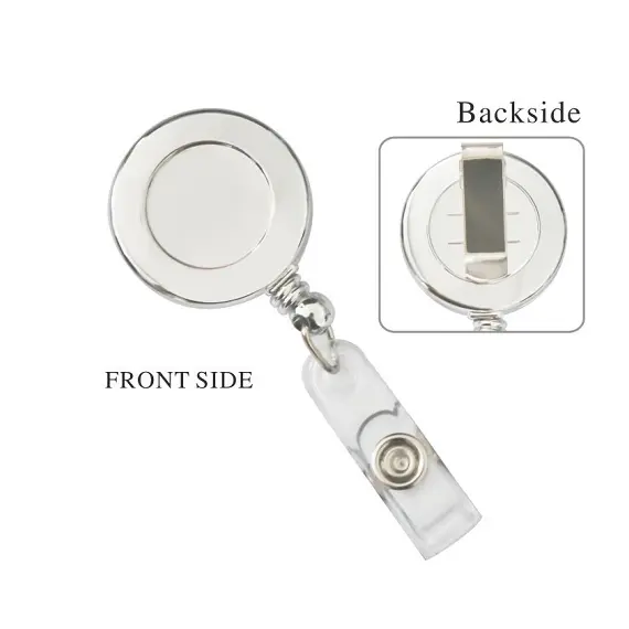 البطاقات وملحقاتها ،كيجا، مساكة او حاملة بطاقة اسم دائرية قابلة سحب، فضي