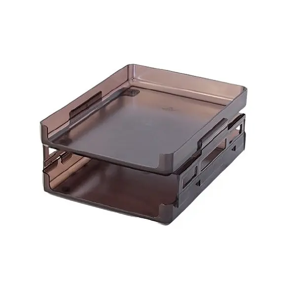 حاوية مستندات مكتبية طبقتين مترو بلاستيك بني شفاف