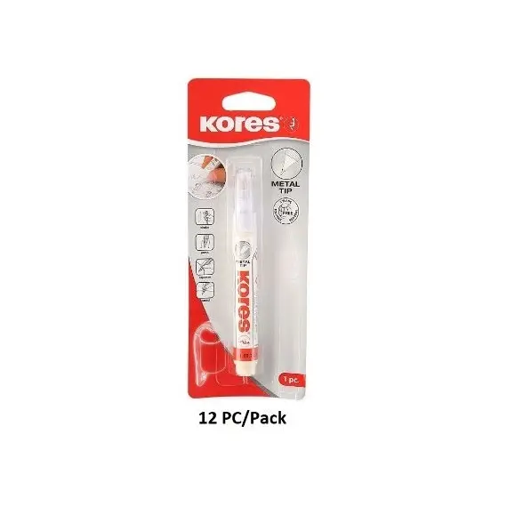 Correction Pen, KORES, Metal Tip, 10 g, Roller ball, White, 12 PC/Pack