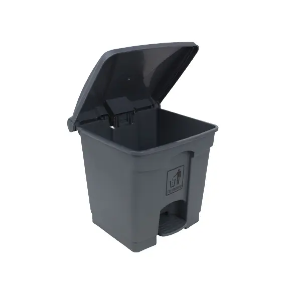 سلة نفايات بلاستيك مع دعاسة (سعة 30 لتر) رمادي