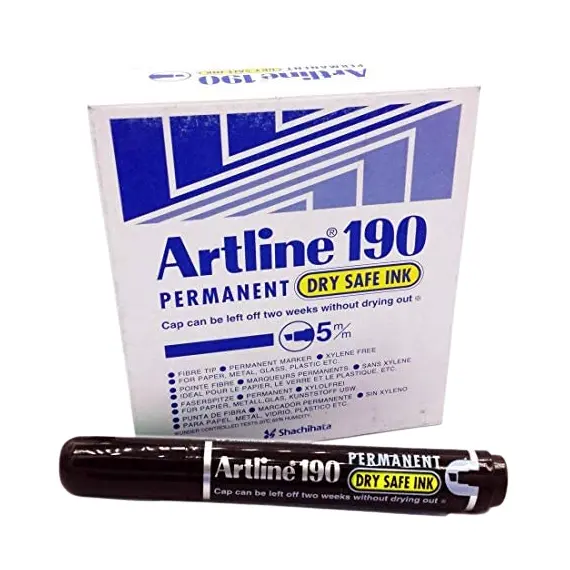 قلم ماركر ثابت، معلم ارتلاين 190، راس مشطوف، 2-5مم، اسود، 12 حبة/ علبة