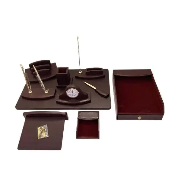 Office Set Dark Brown Luxury Leather 10 PCs KING STYLE