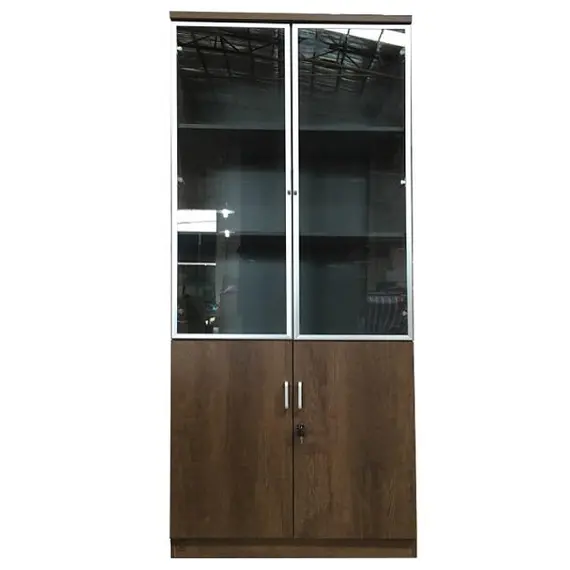 Cabinet Wooden with 2 Glass Doors & 2 Wood Doors Brown