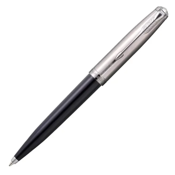 PARKER 51 Medium Ballpoint Pen Black Chrome Trim Black Ink
