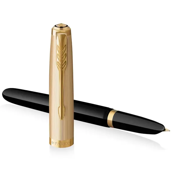 PARKER 51 Premium Medium 18K Gold Nib Fountain Pen Black Gold Trim