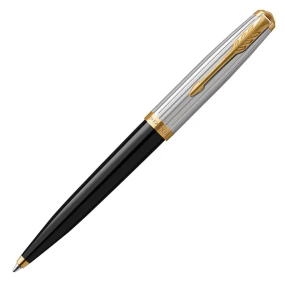 PARKER 51 Premium Medium Ballpoint Pen Black Gold Trim Black Ink