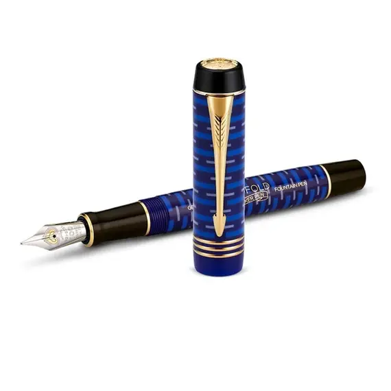 PARKER Duofold 100th Limited Edition Medium Fountain Pen Blue Gold Trim