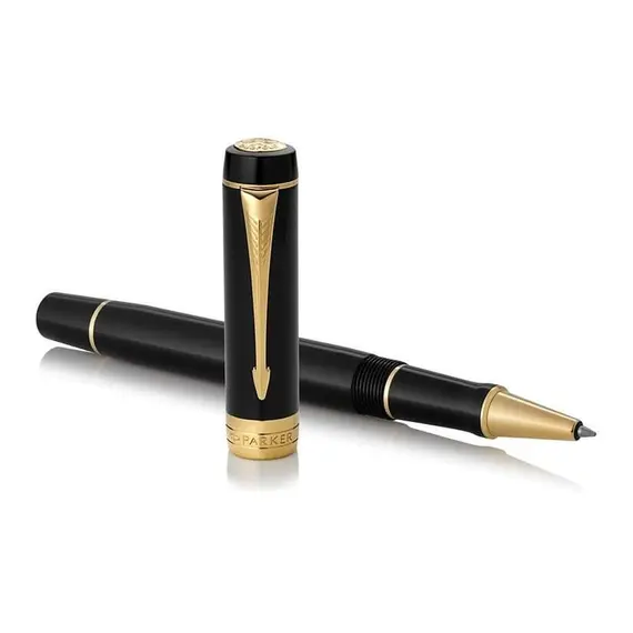 PARKER Duofold Fine Rollerball Pen Classic Black Gold Trim Black Ink
