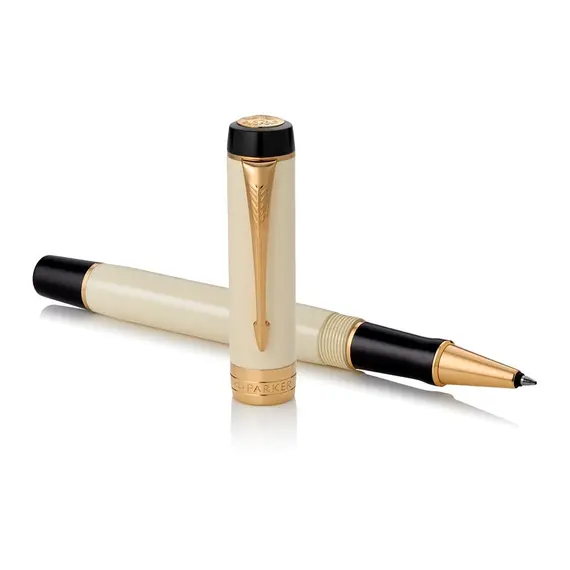 PARKER Duofold Fine Rollerball Pen Classic Ivory and Black Gold Trim