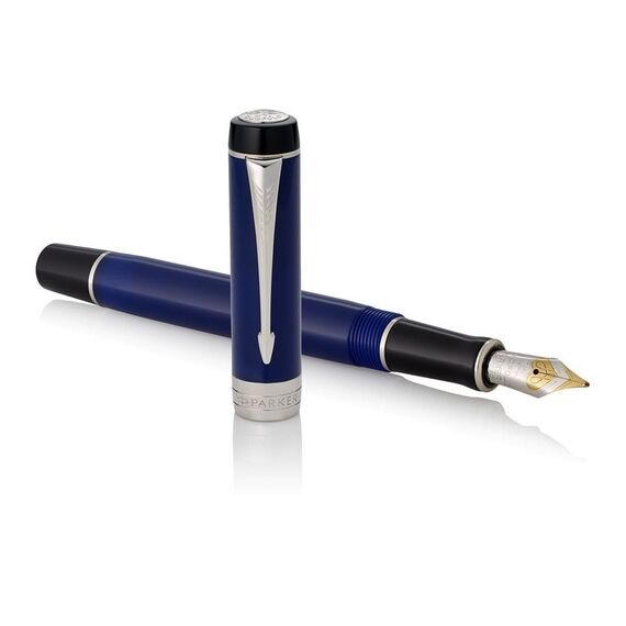 PARKER Duofold Medium Fountain Pen Classic Blue and Black Chrome Trim
