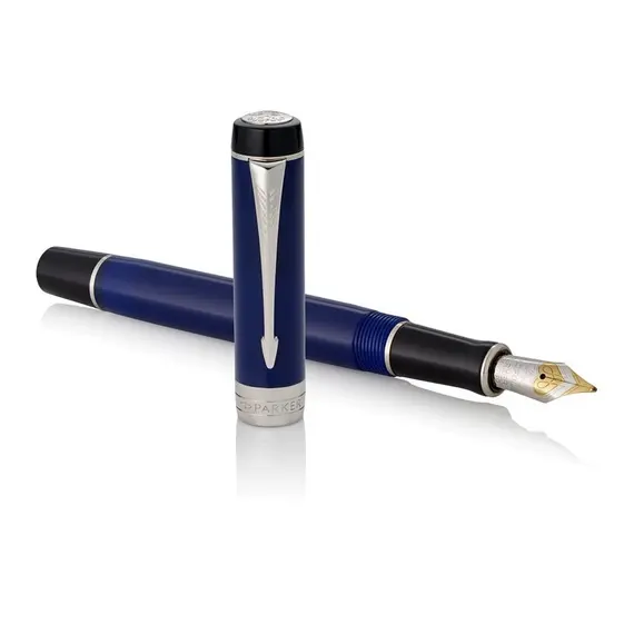 PARKER Duofold Medium Fountain Pen Classic Blue and Black Chrome Trim
