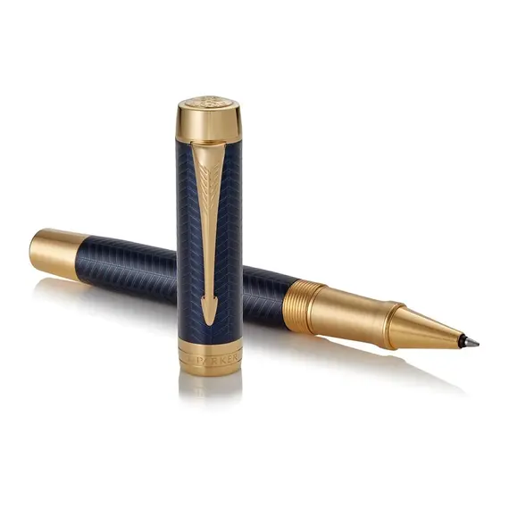 PARKER Duofold Prestige Fine Rollerball Pen Blue Chevron Gold Trim Black Ink