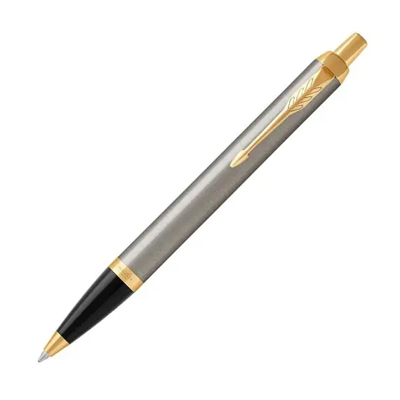 PARKER IM Brushed Metal Gold Trim Medium Ballpoint Pen Blue Ink