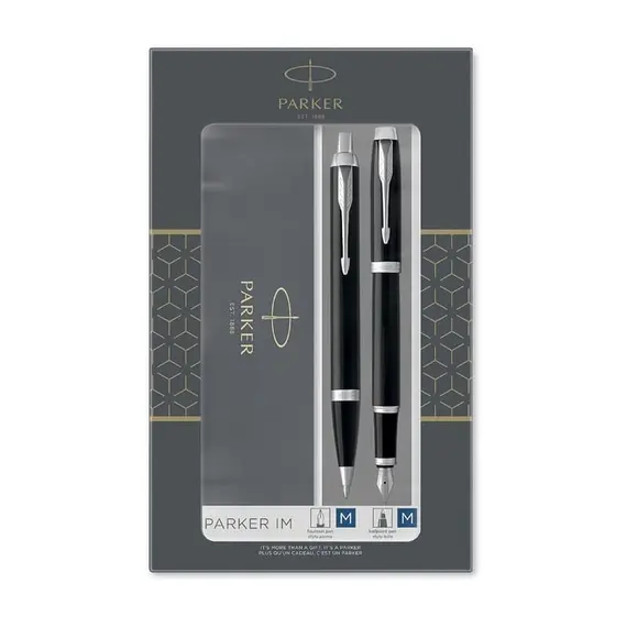 PARKER IM Duo Ballpoint Pen and Fountain Pen Gloss Black Chrome Trim (2 pcs/set)
