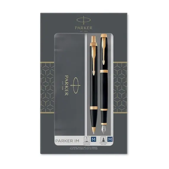 PARKER IM Duo Ballpoint Pen and Fountain Pen Gloss Black Gold Trim (2 pcs/set)