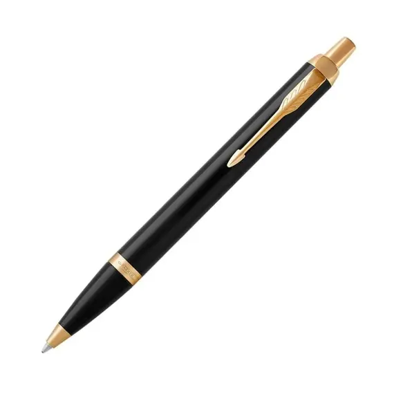 PARKER IM Medium Ballpoint Pen Black Lacquer Gold Trim Blue Ink