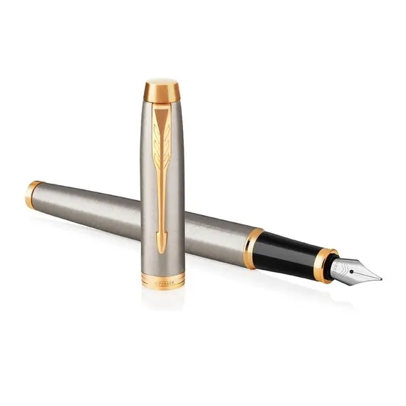 PARKER IM Medium Fountain Pen Brushed Metal Gold Trim