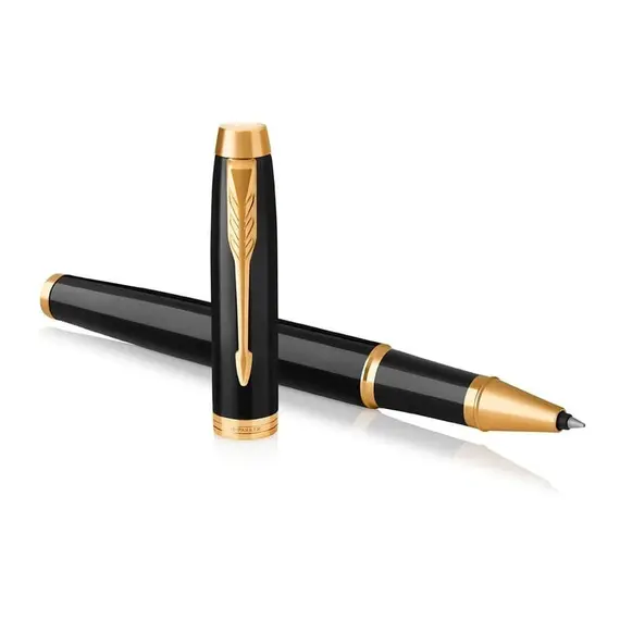 PARKER IM Medium Rollerball Pen Black Lacquer Gold Trim Blue Ink