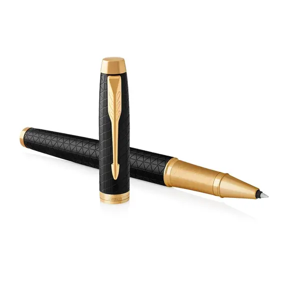PARKER IM Premium Fine Rollerball Pen Black Gold Trim Black Ink